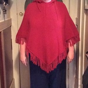 Gap Red Fringe Sweater Poncho